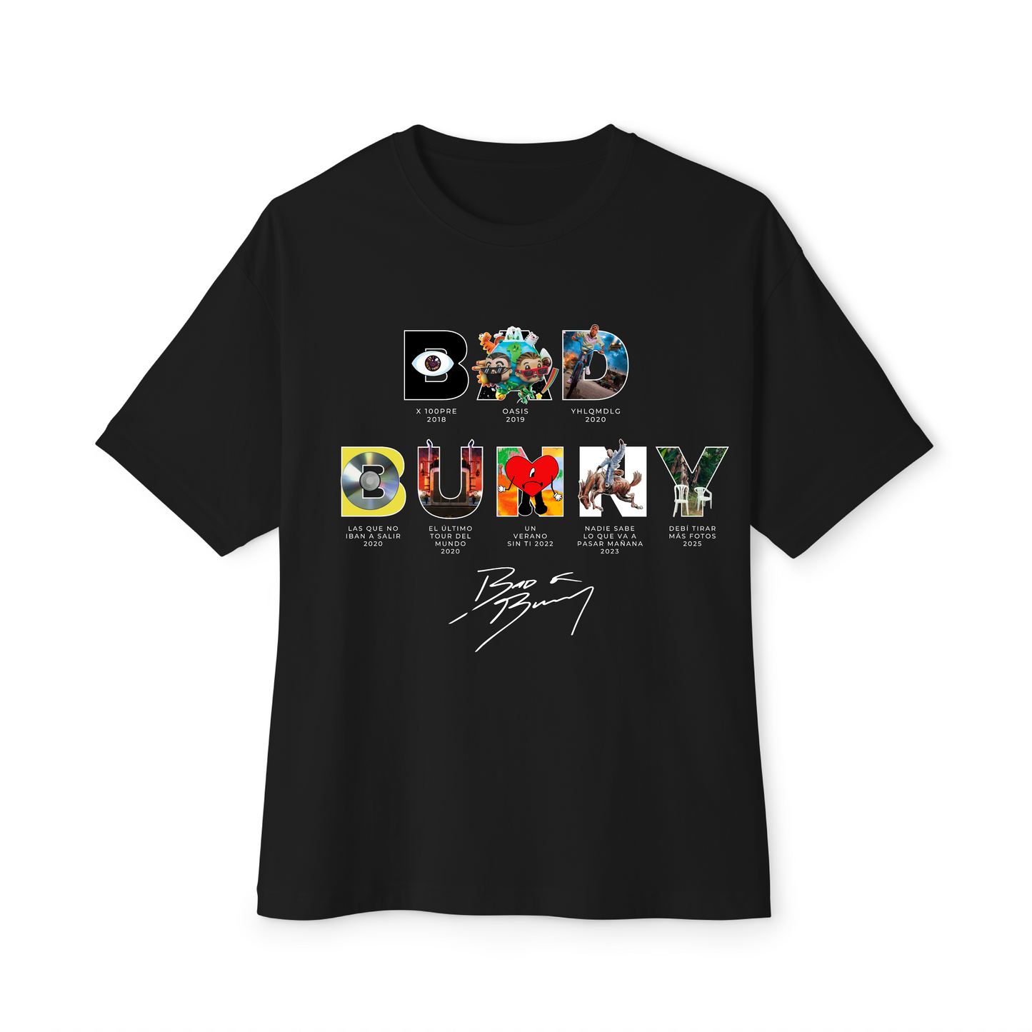 Camiseta oversize Bad Bunny discografía