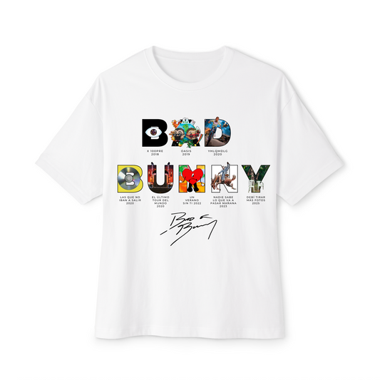 Camiseta oversize Bad Bunny discografía