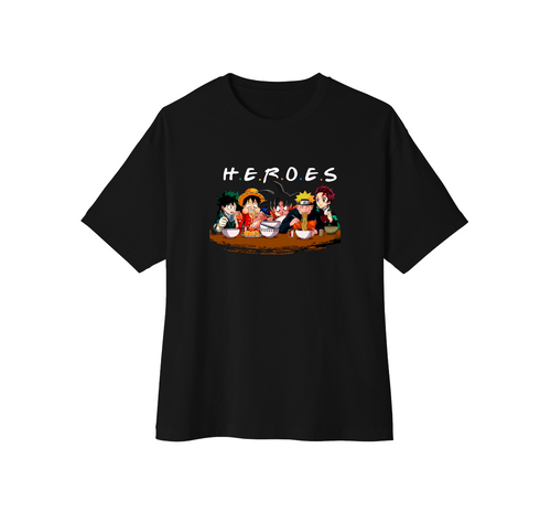 Camiseta oversize Heroes de Anime