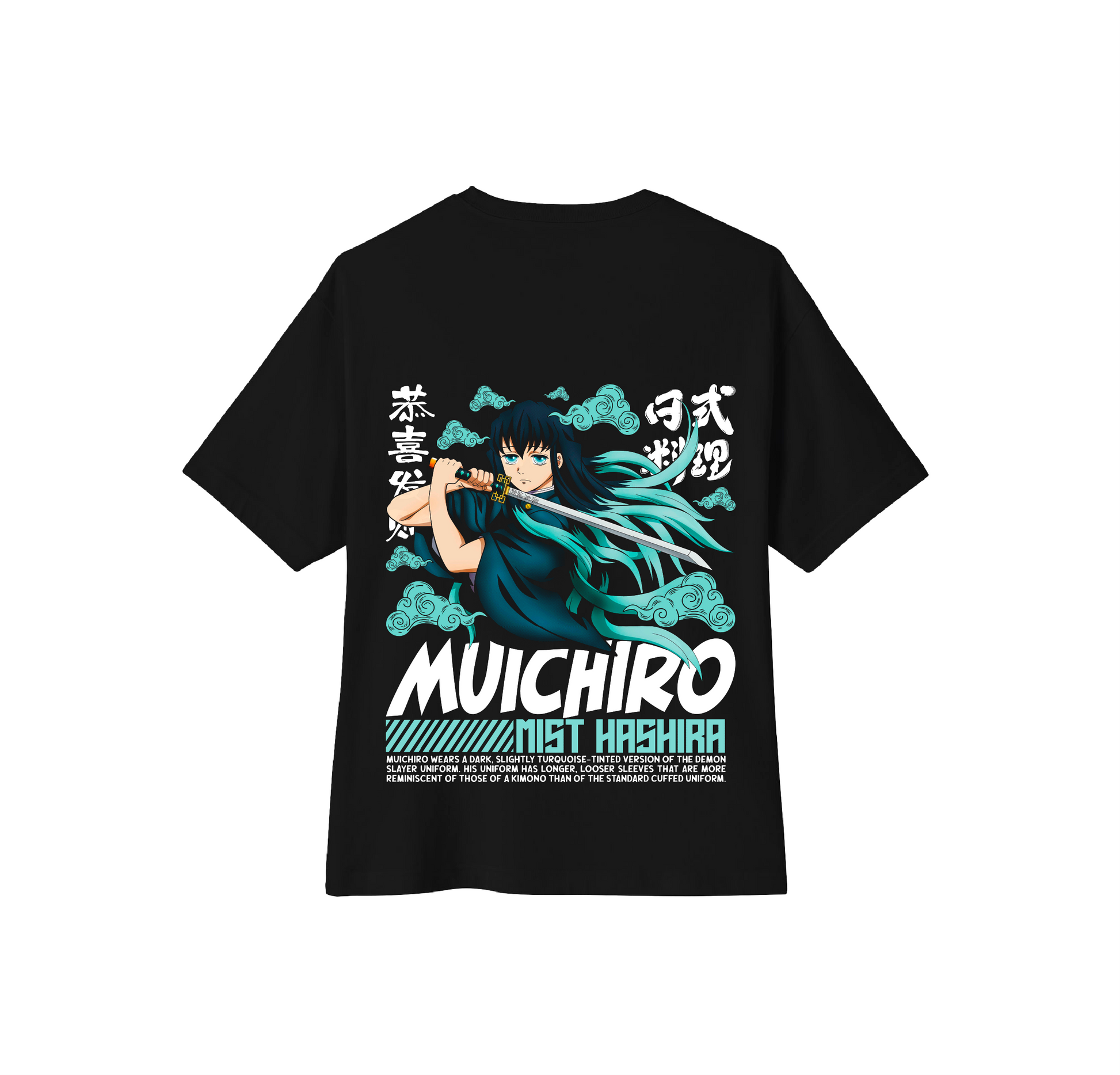 Camiseta oversize anime Kimetsu no Yaiba Muichiro Tokito Espalda DTF