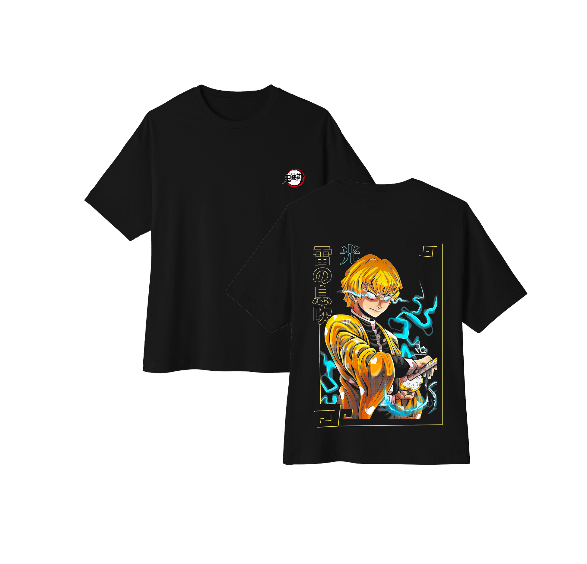 Camiseta oversize anime Kimetsu no Yaiba Zenitsu Pilar Trueno DTF